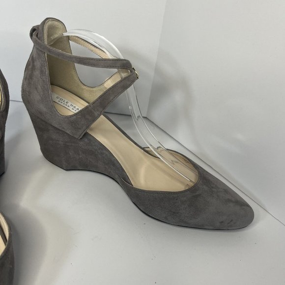Cole Haan Women's Sz 7.5 B Lacey Suede Walnut Wedge Ankle Strap 3" Heels NWNT - Picture 3 of 12